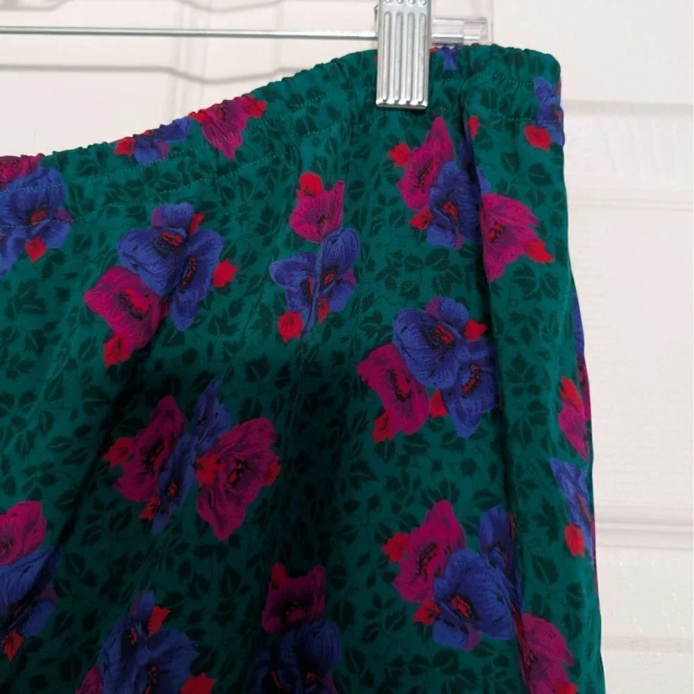 Gold Label Victorias Secret Floral Satin PJ Pants Green Womens Size Large Silky